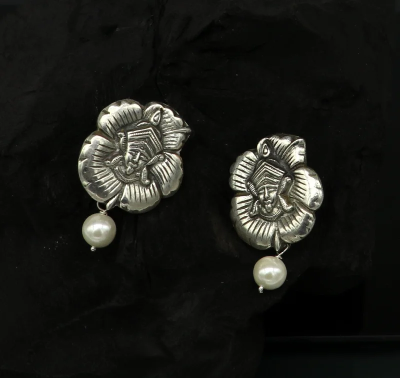 Luxury Meets Affordability – Jewelry Sale Live Now 925 sterling silver handmade customized tribal goddess Kali Maa style stud earring fabulous mother pearl dangling, best designer gift ear552