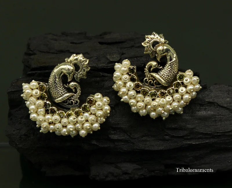 Elegant Jewelry At Unbeatable Prices – Shop Today 925 sterling silver handmade gorgeous peacock design stud earring with gorgeous pearl stone customized earring tribal jewelry s860