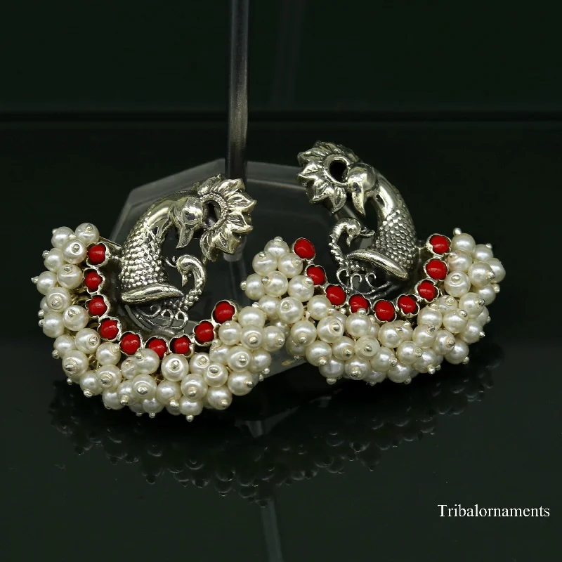 Jewelry Clearance – Final Chance To Save Big 925 sterling silver handmade gorgeous peacock design stud earring with gorgeous red and pearl stone customized earring tribal jewelry s859