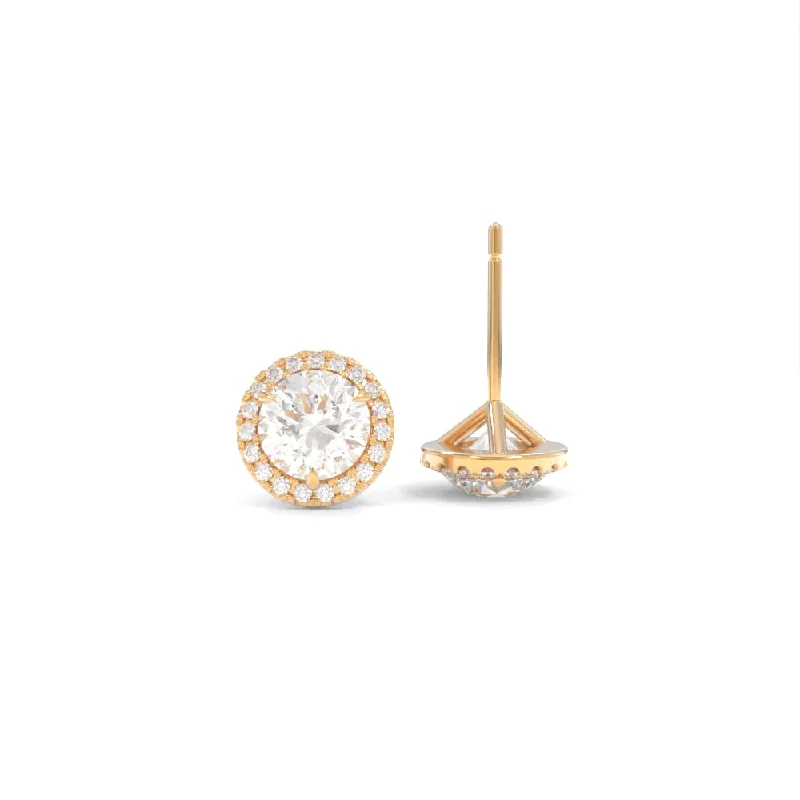 Limited-Time Jewelry Sale – Elegant Styles At Less Halo Studs - 5mm Round Lab Grown Diamonds - 18K Champagne Gold