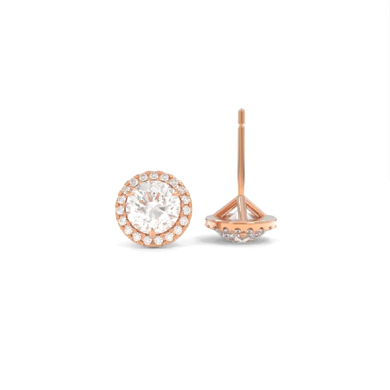 Personalized Jewelry At Special Discount Rates Halo Studs - 5mm Round Lab Grown Diamonds - 18K Rose Gold