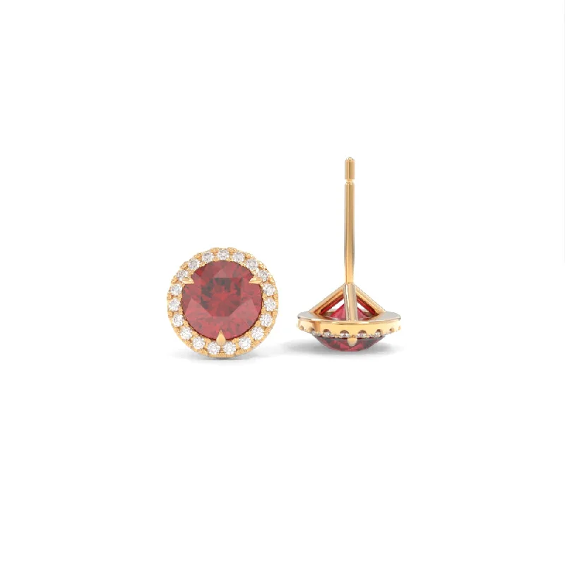 Unique Jewelry Designs Now At Discounted Rates Halo Studs - 6.5mm Round Lab Grown Rubies - 18K Champagne Gold