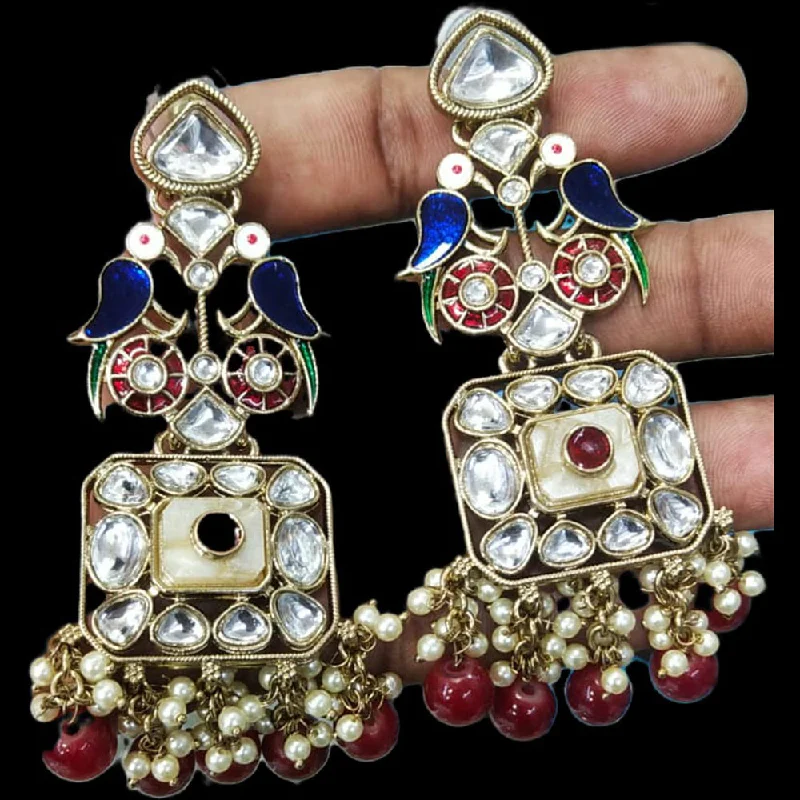 Best Jewelry Sale Prices – Limited-Time Offer JCM Gold Plated Kundan And Pearl Meenakari Dangler Earrings