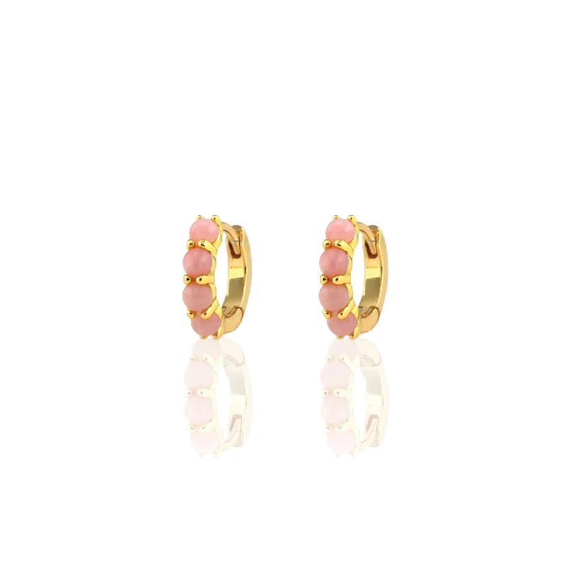 High-Quality Gemstone Jewelry For Special Occasions Pink Opal Huggie Hoop Earrings