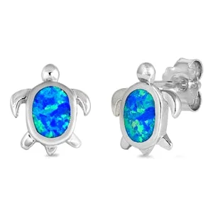 Exclusive Jewelry Markdowns – Limited-Time Offer Turtle Post Earrings, Sterling Silver w/ Blue Opal