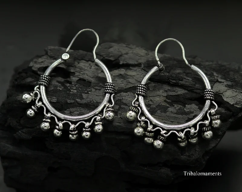 Seasonal Jewelry Deals – Elevate Your Style Vintage antique design handmade 925 sterling silver gorgeous hoops boho earrings bali with hanging drop bells tribal Banjara jewelry s897