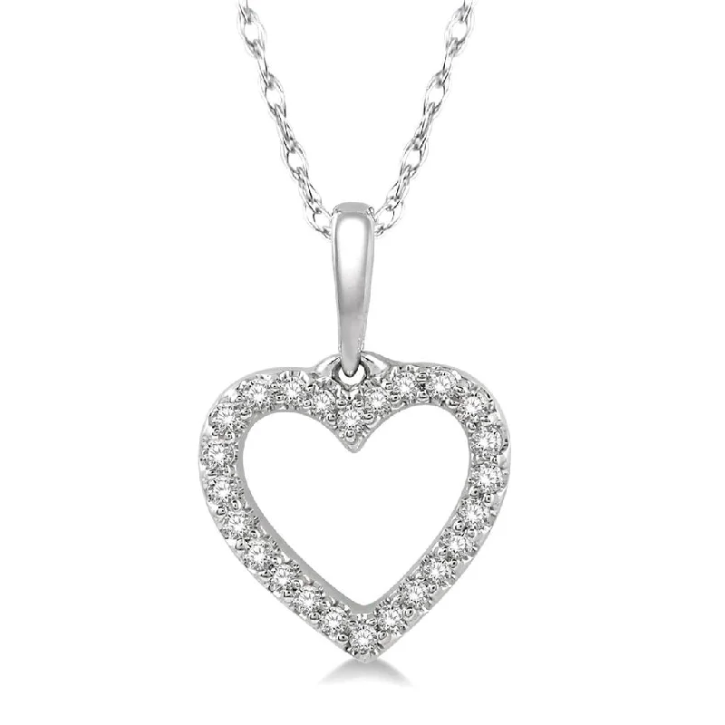 10K White Gold Heart Shape Petite Diamond Fashion Pendant Necklace