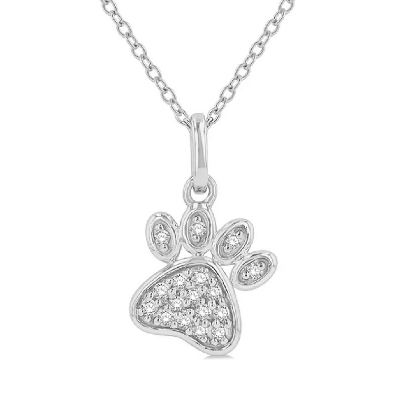 Must-Have Jewelry Pieces At Reduced Prices 10K White Gold Petite Paw Print Diamond Pendant Necklace