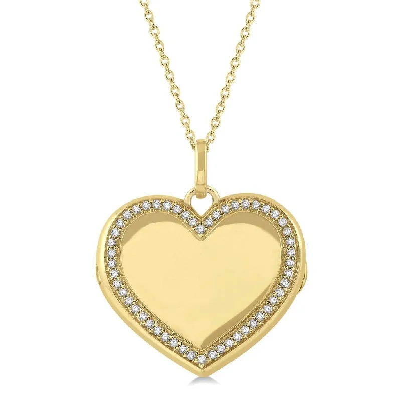 10K Yellow Gold Diamond Heart Locket Pendant Necklace