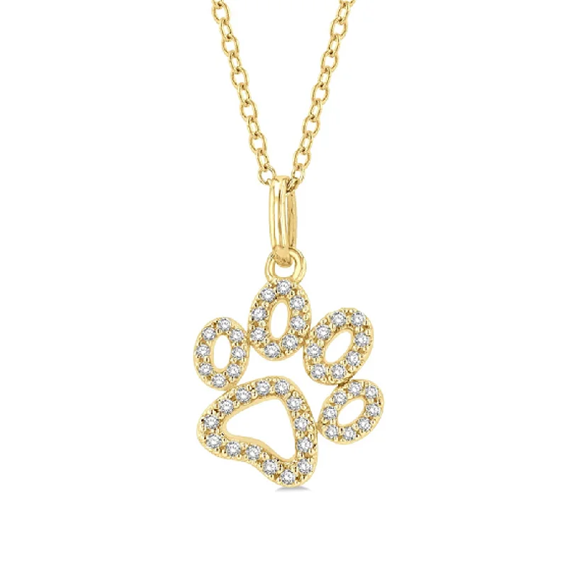 10K Yellow Gold Petite Paw Print Diamond Pendant Necklace