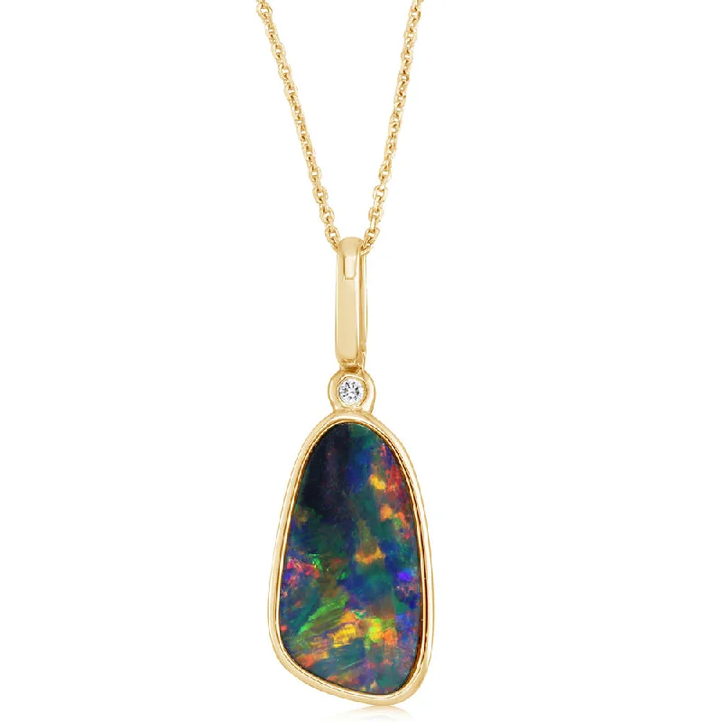 Timeless Elegance Now At Special Discounts 14K White Gold Australian Opal Doublet/Diamond Pendant with Paperclip Bail