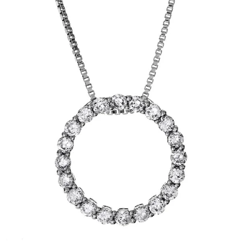 14K White Gold Diamond Circle Pendant Necklace