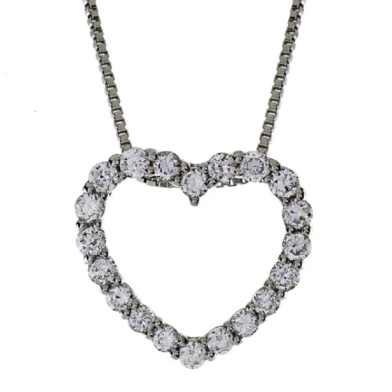 14K White Gold Diamond Heart Pendant Necklace