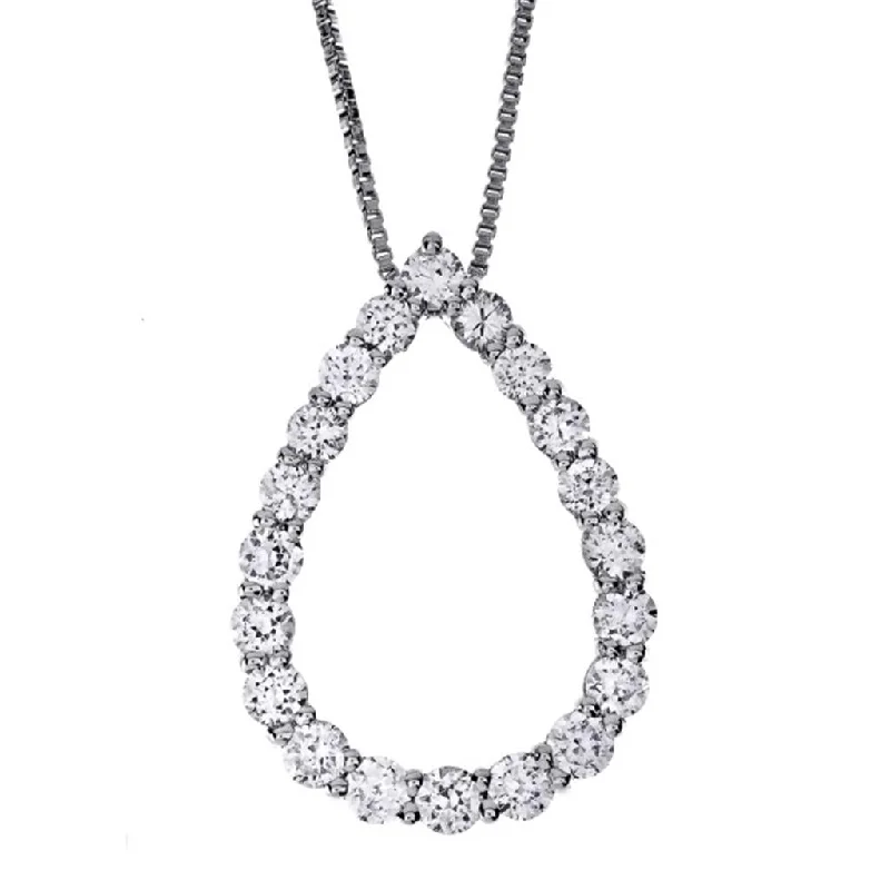 14K White Gold Diamond Pear Pendant Necklace