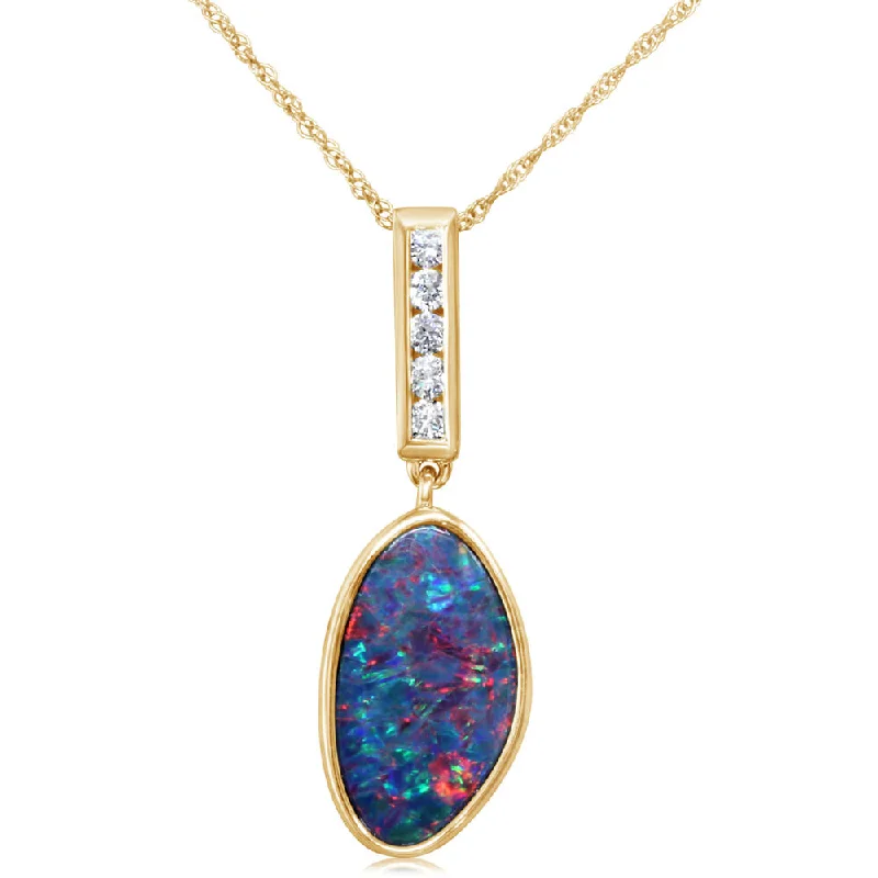 Sparkle For Less – Shop Our Limited-Time Jewelry Deals 14K Yellow Gold Australian Opal Doublet/Diamond Pendant