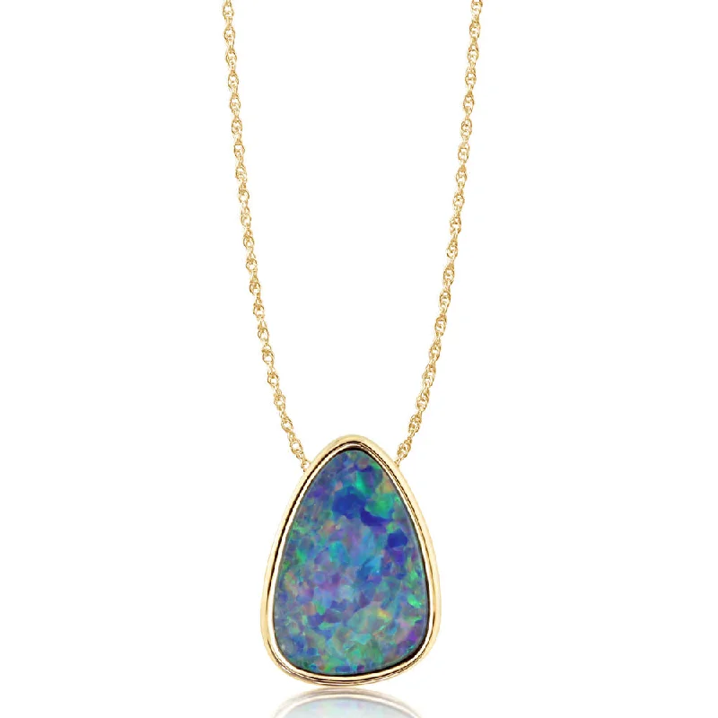 Exclusive Jewelry Sale – Grab Timeless Pieces Now 14K Yellow Gold Australian Opal Doublet Hidden Bail Pendant