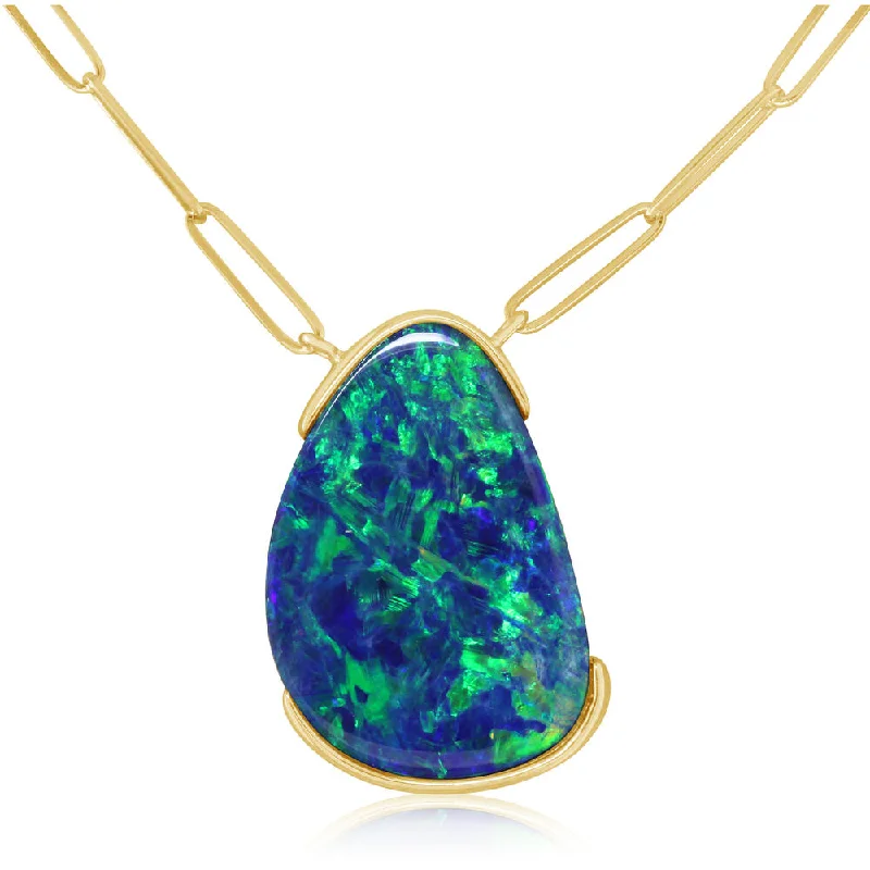 Jewelry Sale Bonanza – Grab Your Sparkle Now 14K Yellow Gold Australian Opal Doublet Neckpiece