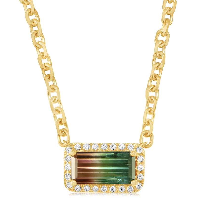 14K Yellow Gold Bi-Color Tourmaline/Diamond Neckpiece