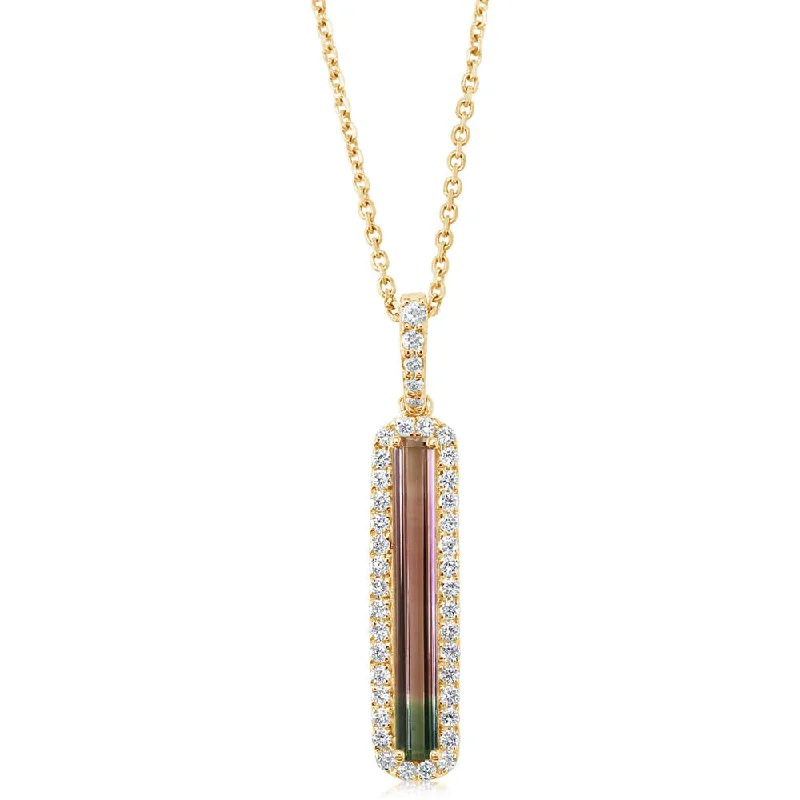 14K Yellow Gold Bi-Color Tourmaline/Diamond Pendant