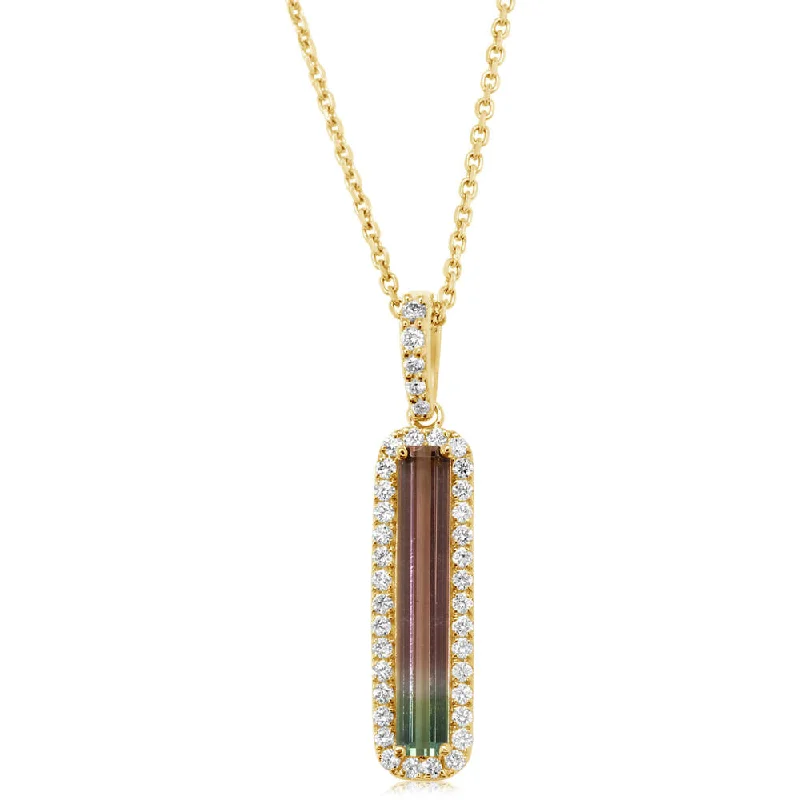 14K Yellow Gold Bi-Color Tourmaline/Diamond Pendant