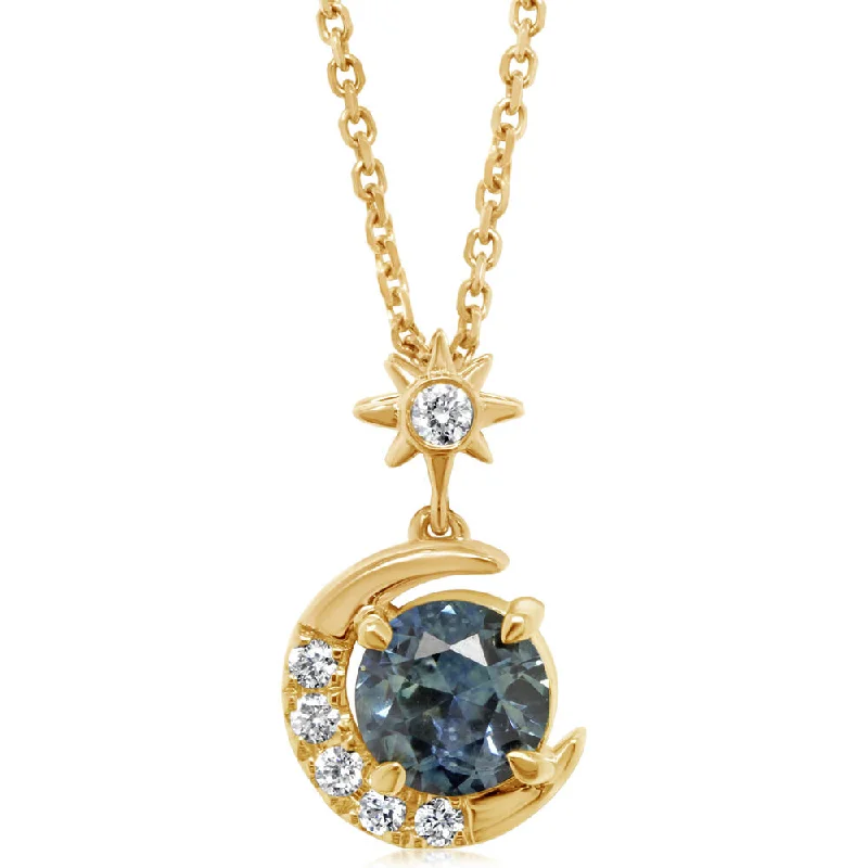 14K Yellow Gold Montana Sapphire/Diamond Pendant