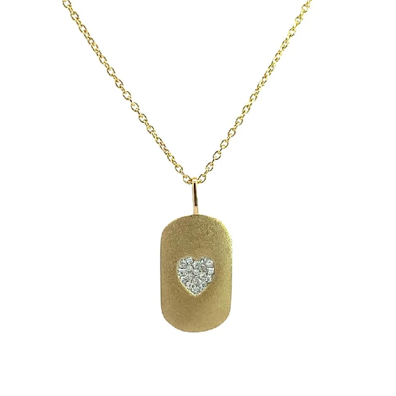 14K Yellow Gold Satin Finish Heart Dog Tag Pendant Necklace