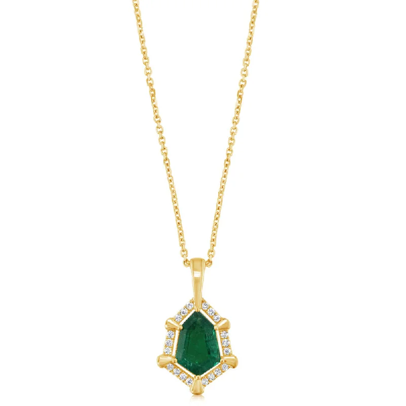 Shop Handcrafted Jewelry At Special Promotional Rates 18K Yellow Gold Zambian Emerald/Diamond Pendant