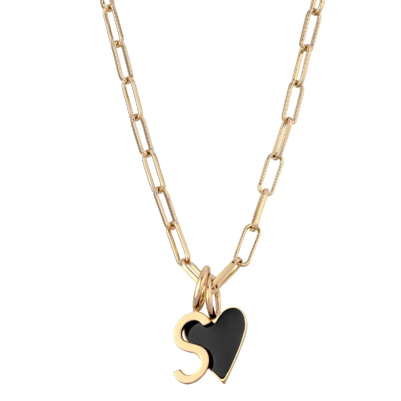 Cara Black Enamel Charm Necklace