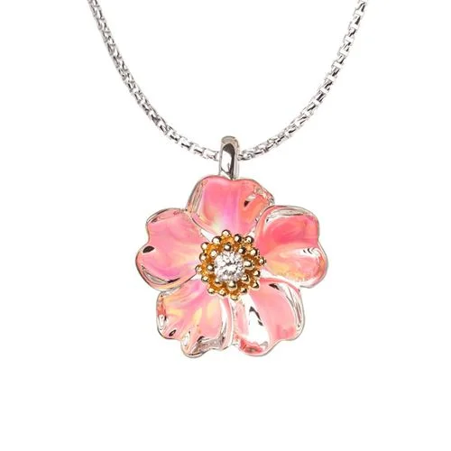 Cherry Blossom Opal & Diamond Pendant in 14k & Silver