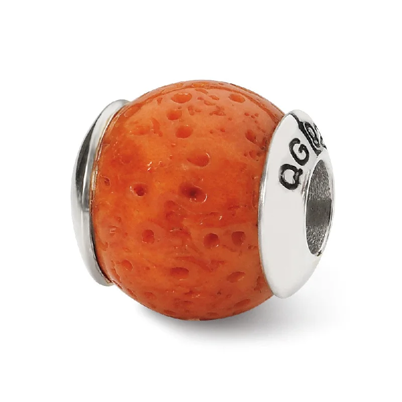 Coral Stone & Sterling Silver Bead Charm, 10mm