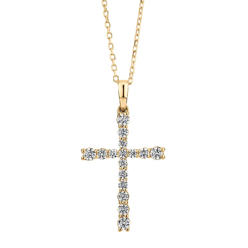 Cross pendant with 0.25 carats* of diamond simulants in 10 carat yellow gold