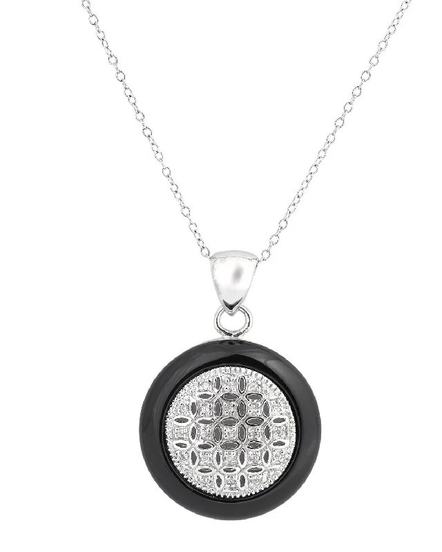 Caroline Lace Design Black Round Drop Pendant