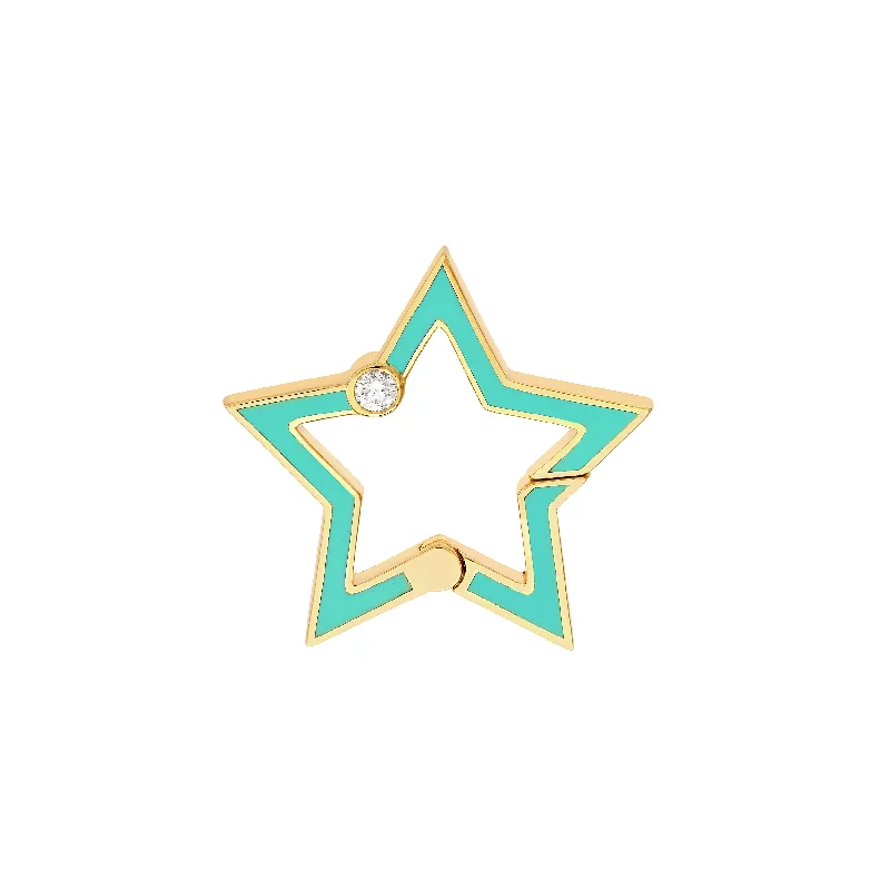 Diamond Bezel Turq Enamel Star Push Lock