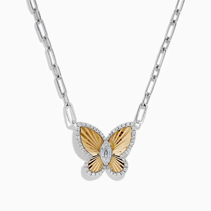 14K Two-Tone Gold Diamond Butterfly Necklace