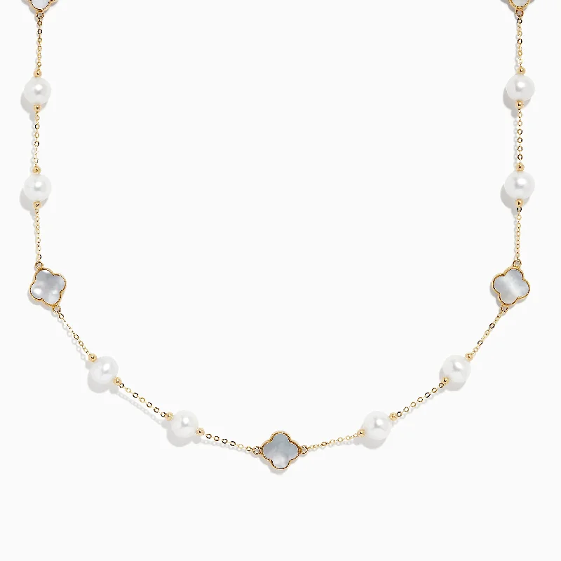 Exclusive Online Jewelry Sale – Don't Wait 14K Yellow Gold Fresh Water Pearl and Mother of Pearl Necklace