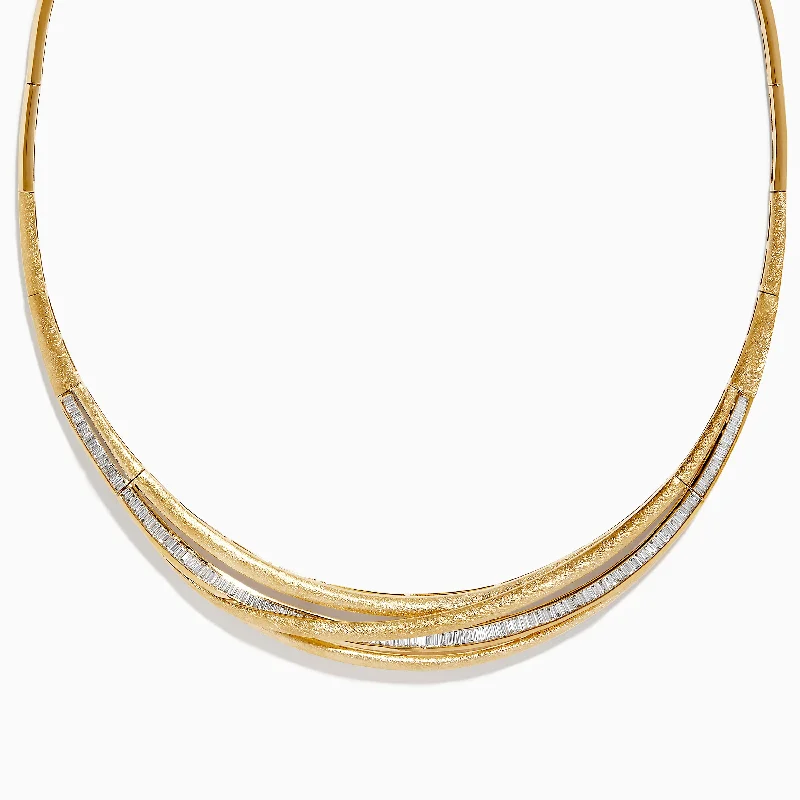 Trendy Minimalist Jewelry For Everyday Wear D'Oro 14K Brushed Yellow Gold Diamond Statement Collar Necklace 2.32 TCW