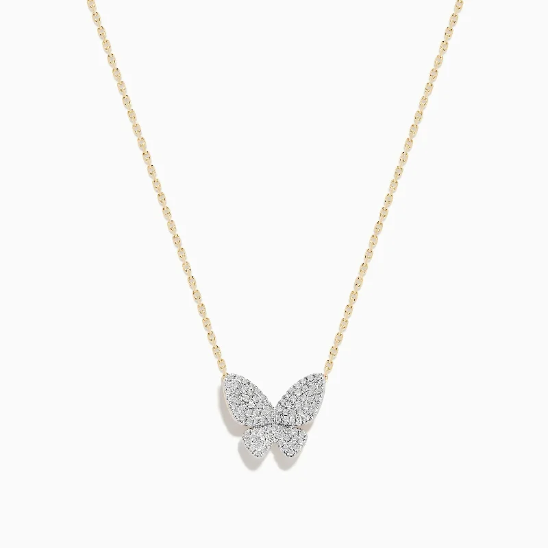 Classic And Modern Jewelry Styles On Sale Nature 14K Yellow Gold Diamond Butterfly Necklace