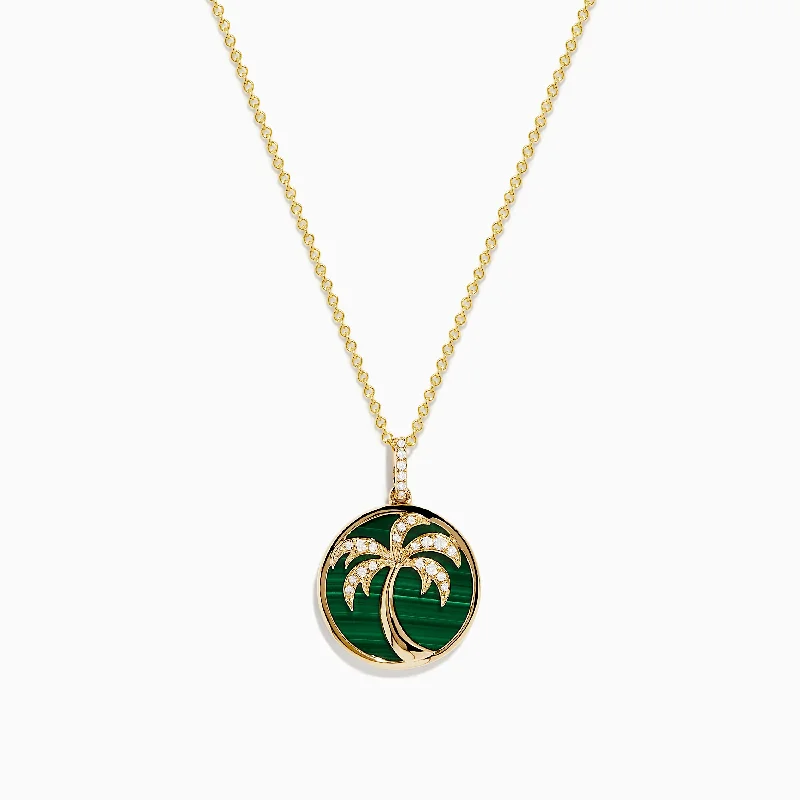 Trending Jewelry Now At Unbeatable Prices Novelty 14K Yellow Gold Malachite and Diamond Palm Tree Pendant