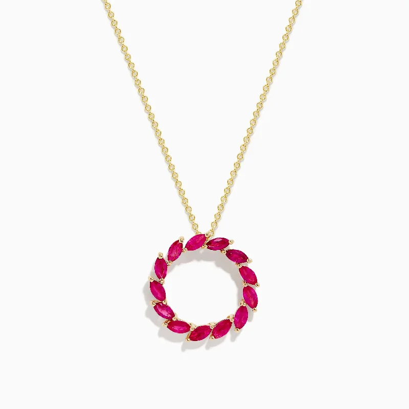 Don't Miss These Dazzling Jewelry Discounts Ruby Royale 14K Yellow Gold Marquise Cute Ruby Circle Pendant