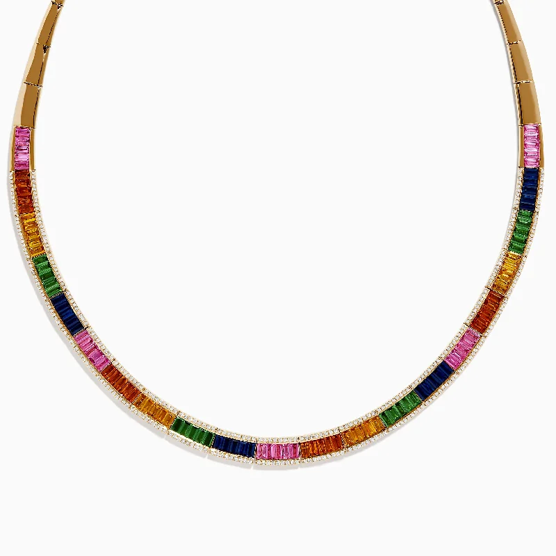 Watercolors 14K Gold Multi Sapphire and Diamond Necklace