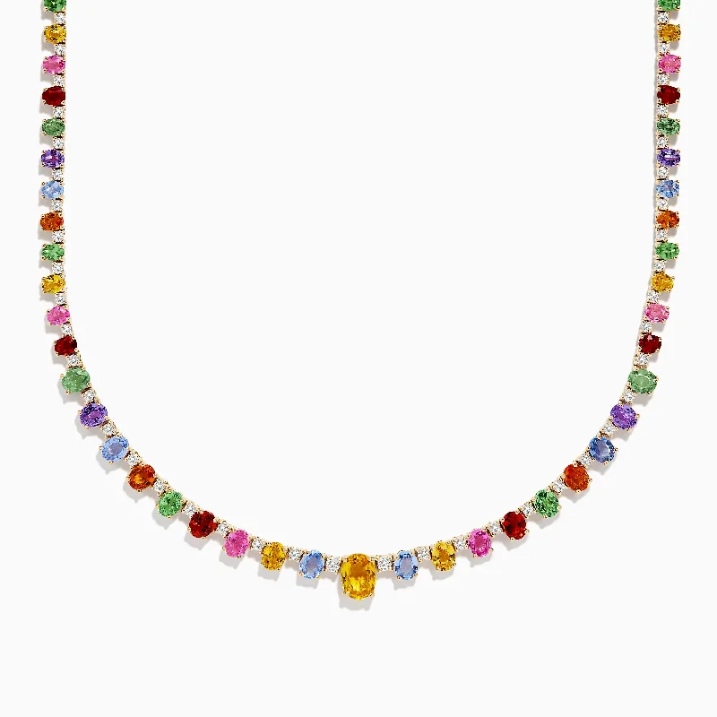 Watercolors 14K Gold Multi Sapphire and Diamond Necklace