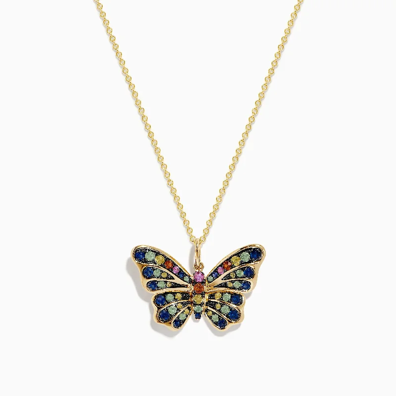 Dazzling Deals On Necklaces, Bracelets, And More Watercolors 14K Yellow Gold Multi Sapphire Butterfly Pendant