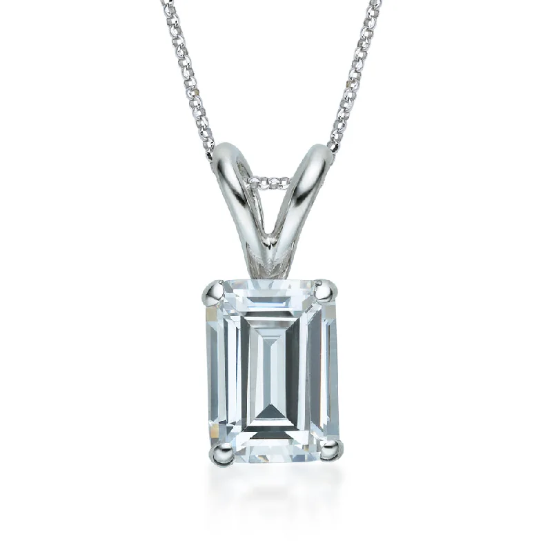 Emerald Cut solitaire pendant with 1 carat* diamond simulant in 10 carat white gold