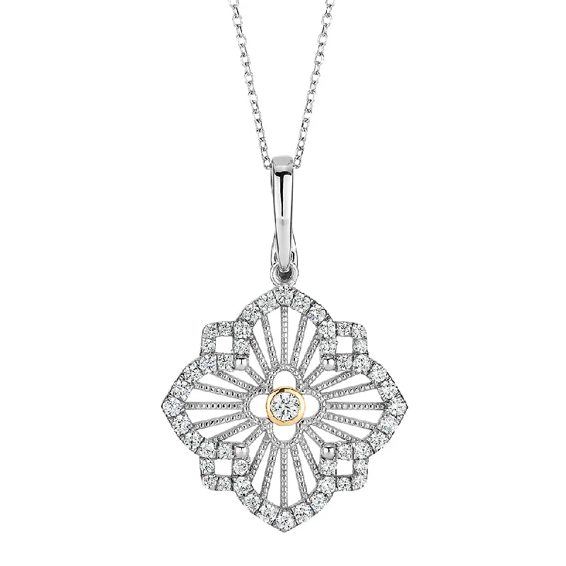 Fancy pendant with 0.67 carats* of diamond simulants in 10 carat yellow gold and sterling silver