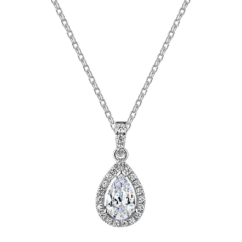 Exclusive Jewelry Sale – Shine For Less Halo pendant with 0.98 carats* of diamond simulants in 10 carat white gold