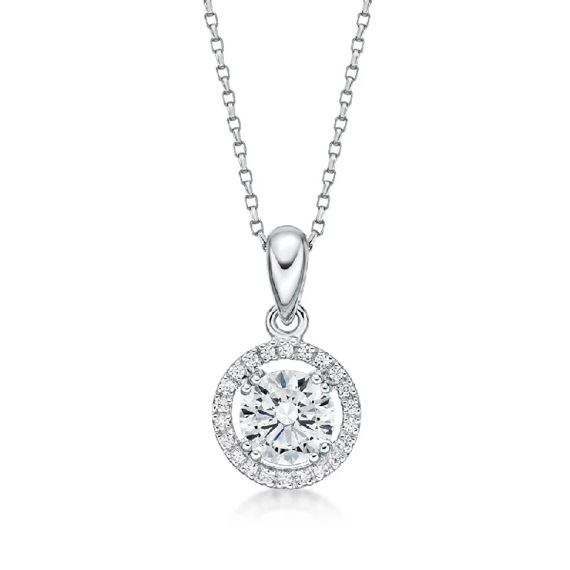 Premium Jewelry Now Available At Special Discounts Halo pendant with 1.16 carats* of diamond simulants in 10 carat white gold