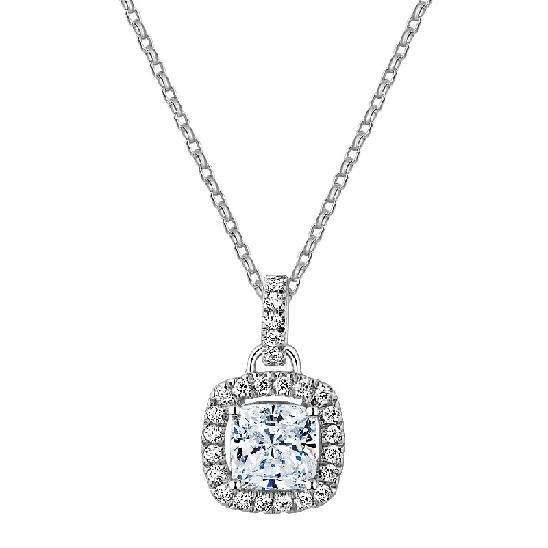 Limited-Time Offer On Elegant Jewelry Pieces Halo pendant with 1.85 carats* of diamond simulants in 10 carat white gold