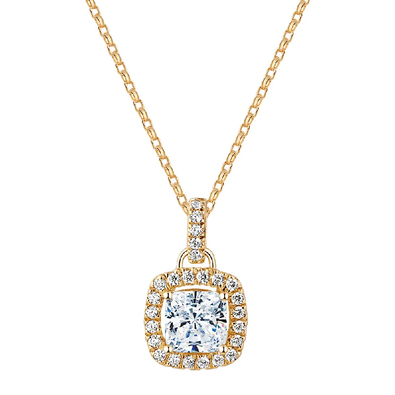 Halo pendant with 1.85 carats* of diamond simulants in 10 carat yellow gold