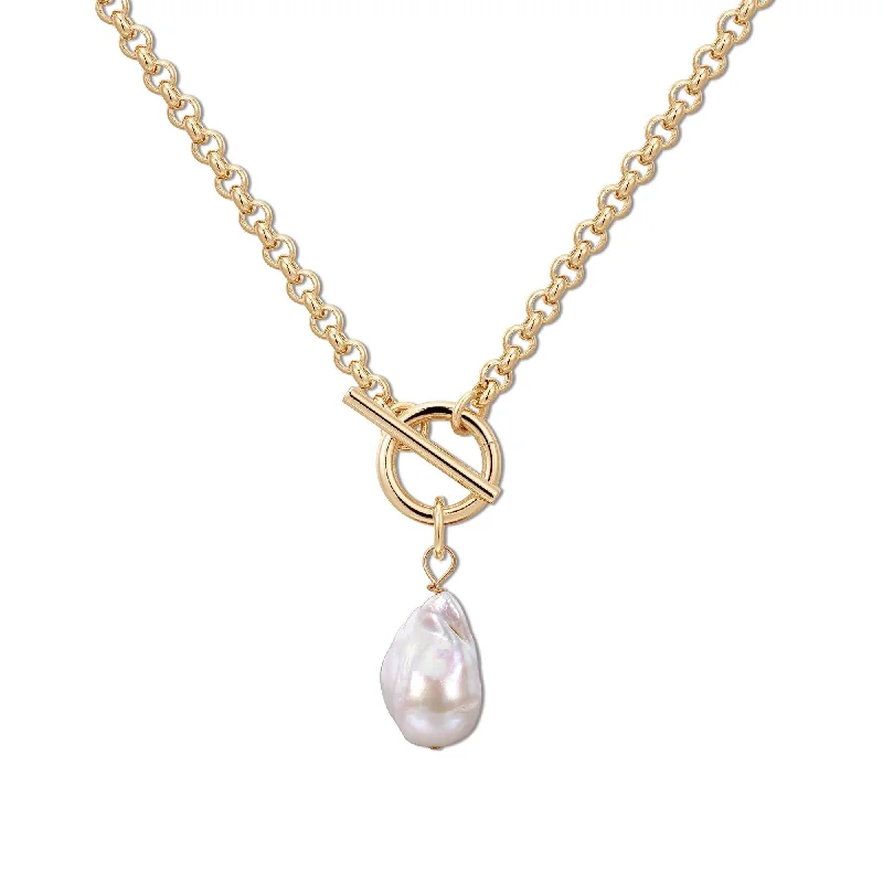 Bohemian-Inspired Jewelry For Free-Spirited Fashion Micro Royal Toggle & Xl Baroque Pearl Pendant Necklace