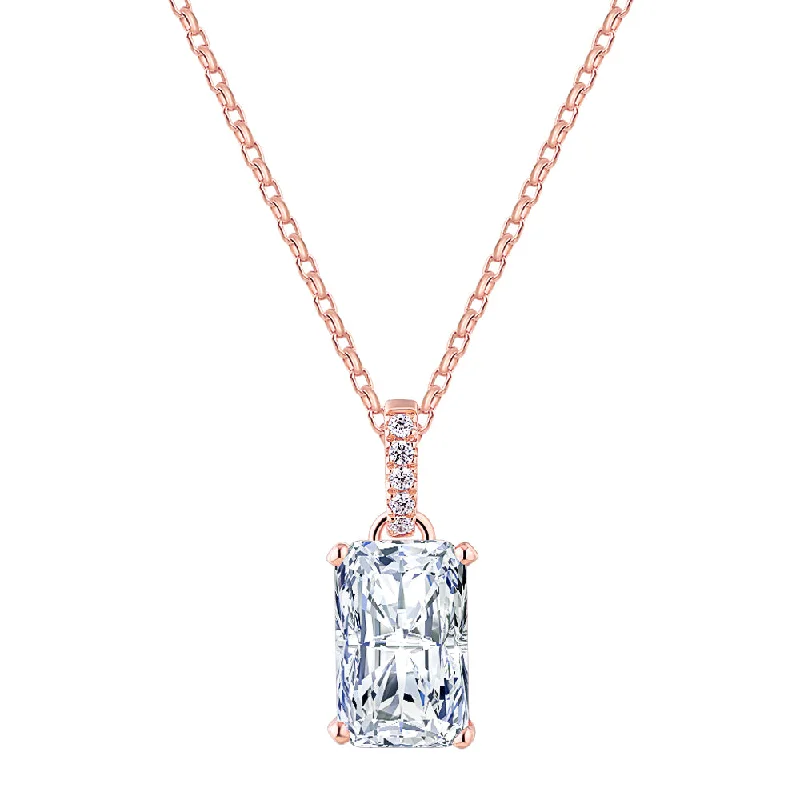 Radiant solitaire pendant with 3.49 carat* diamond simulant in 10 carat rose gold